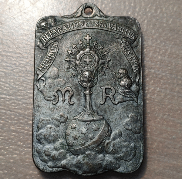 MEDALLA RELIGIOSA VIRGEN CON NIÑO / ANGELES Y LETRAS MR 44x27mm 18,97g - Imagen 2