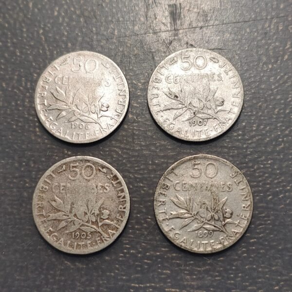 FRANCIA FRANCE LOTE 4 MONEDAS 50 CENTIMES 1899-1905-1906-1907