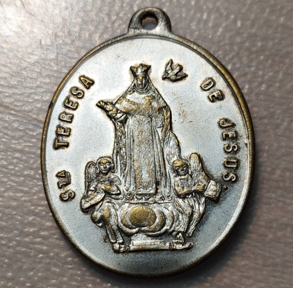 MEDALLA RELIGIOSA LA VIRGEN / SANTA TERESA DE JESUS 37x28mm 8,67g - Imagen 2