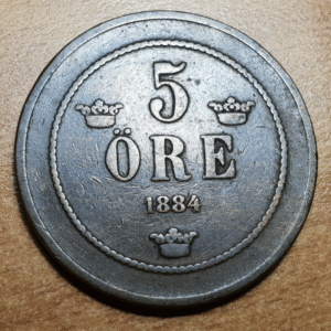 SUECIA SWEDEN OSCAR II 5 ORE 1884 MBC-