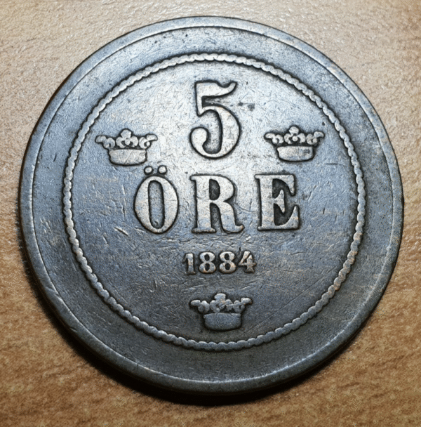 SUECIA SWEDEN OSCAR II 5 ORE 1884 MBC-