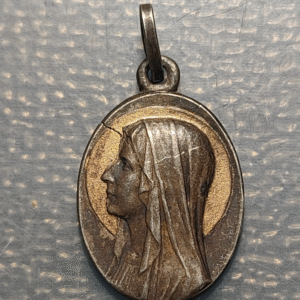 MEDALLA RELIGIOSA VIRGEN MARIA SANTUARIO DE LOURDES PROBABLEMENTE PLATA 19x12mm