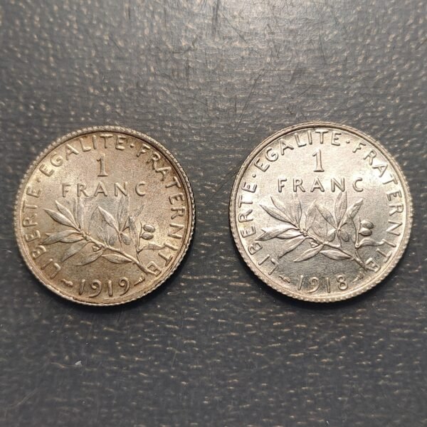 FRANCIA FRANCE LOTE 2 MONEDAS 1 FRANC 1918-1919
