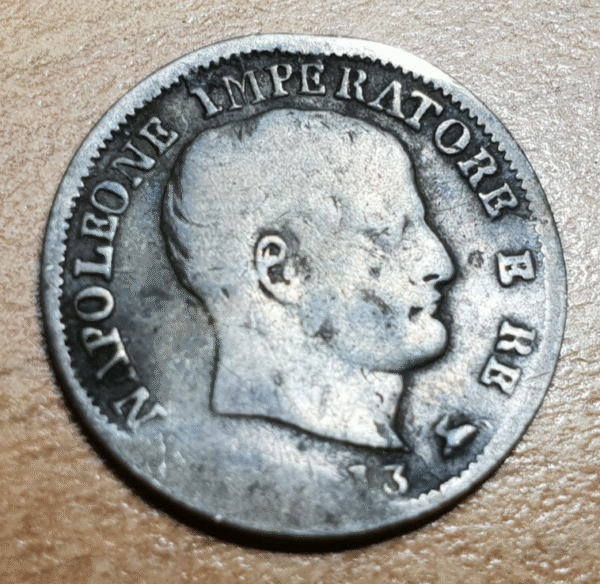 ITALIA REINO DE NAPOLEON 5 SOLDI 1813 M BC/BC+ DOBLEZ