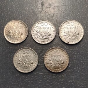FRANCIA FRANCE LOTE 5 MONEDAS 50 CENTIMES 1916-1917-1918-1919-1920