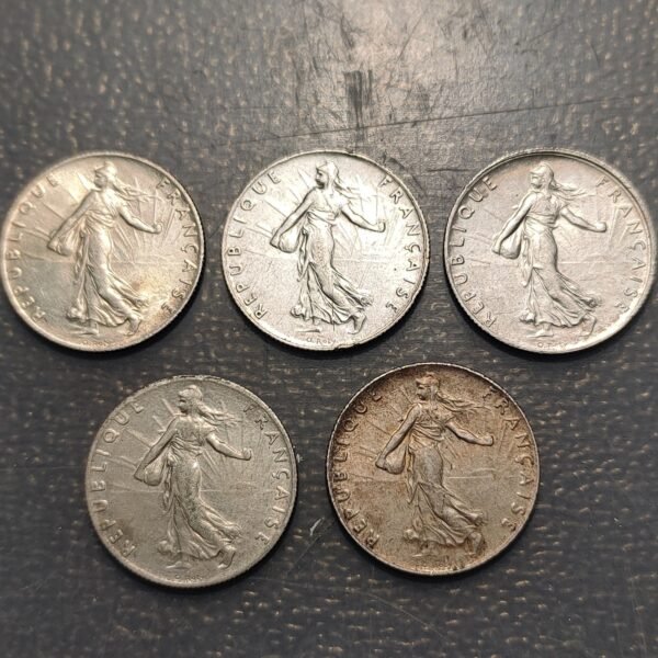 FRANCIA FRANCE LOTE 5 MONEDAS 50 CENTIMES 1916-1917-1918-1919-1920 - Imagen 2