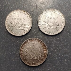 FRANCIA FRANCE LOTE 3 MONEDAS 1 FRANC 1909-1915-1916