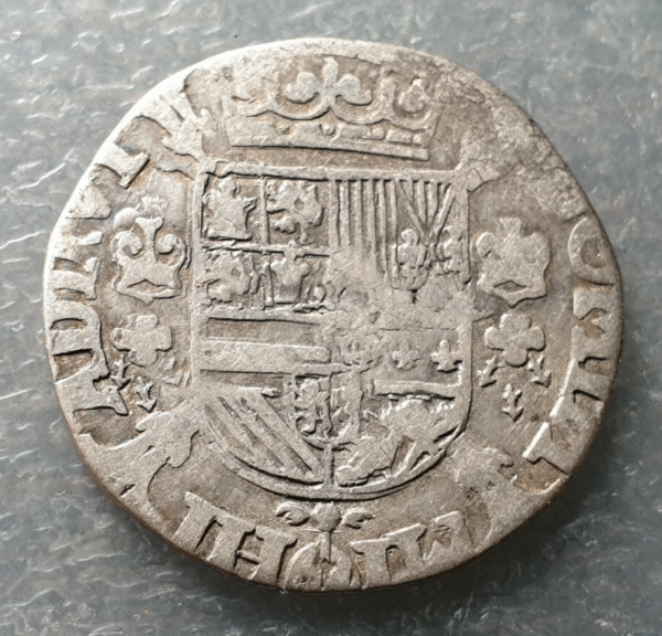 IMPERIO ESPAÑOL PAISES BAJOS NIMEGA FELIPE II 1/5 FILIPSDAALDER ECU FECHA NO VIS - Imagen 2