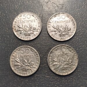 FRANCIA FRANCE LOTE 4 MONEDAS 50 CENTIMES 1908-1910-1912-1913