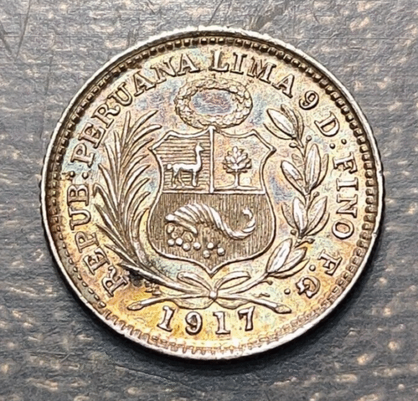 PERU 1/2 DINERO 1917 FG HIGH GRADE - Imagen 2