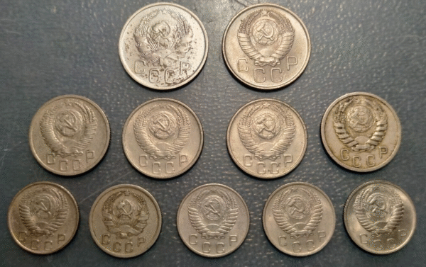 RUSSIA RUSIA URSS LOTE 11 MONEDAS DISTINTAS (5) 10 KOPEKS (4) 15 KOPEKS (2) 20 K