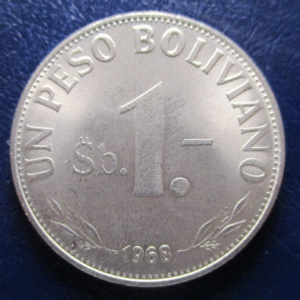 BOLIVIA 1 PESO BOLIVIANO 1968 SC UNC