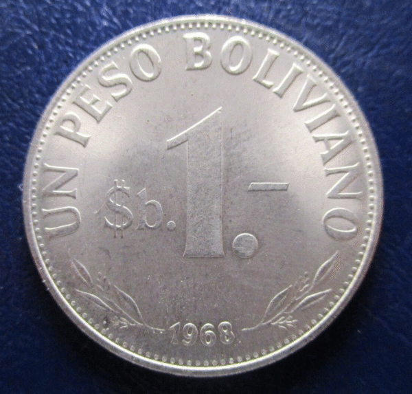 BOLIVIA 1 PESO BOLIVIANO 1968 SC UNC
