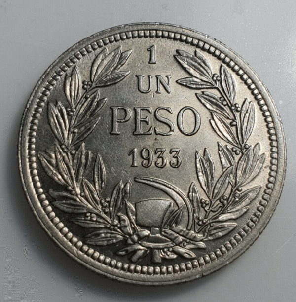 CHILE SANTIAGO 1 PESO 1933 NICKEL SC SIN CIRCULAR UNC - Imagen 2
