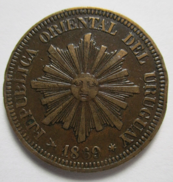 URUGUAY 2 CENTESIMOS 1869