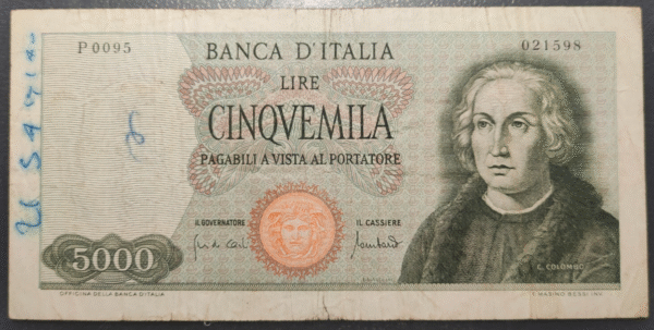 ITALIA 5000 LIRE 20/01/1970 1 CARAVELLA BC/BC+