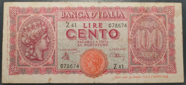 ITALIA 100 LIRE 10/12/1944 BC+/MBC-