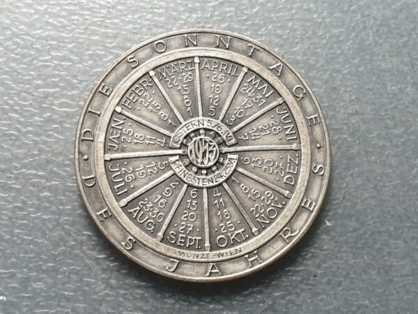 ALEMANIA MEDALLA CALENDARIO DOMINGOS (1953) SONNTAGE ZODIACO MARTE 40 mm BRONCE - Imagen 2