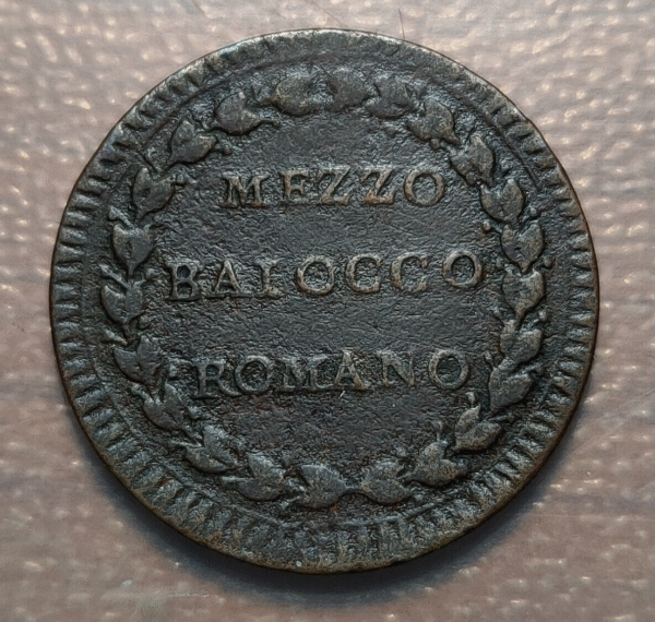 ESTADOS PAPALES VATICANO PIO VI 1/2 BAIOCCO ROMANO ANNO X MBC - Imagen 2