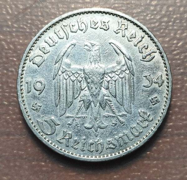 ALEMANIA GERMANY III REICH 5 MARK 5 MARCOS 1934 D MBC - Imagen 2