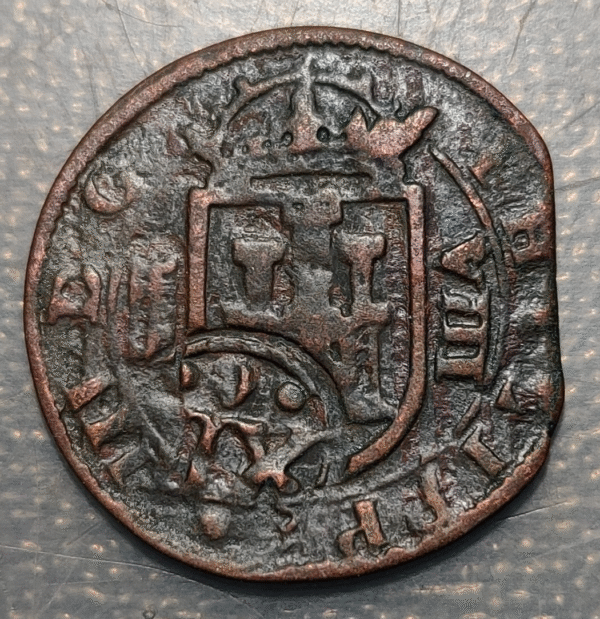ESPAÑA FELIPE IV RESELLO XII MARAVEDIS 1641 GRANADA SOBRE 8 MARAVEDIS SEGOVIA - Imagen 2