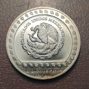 MEXICO 50 PESOS 1992 GUERRERO AGUILA 1/2 ONZA PLATA 1/2 OZ TROY