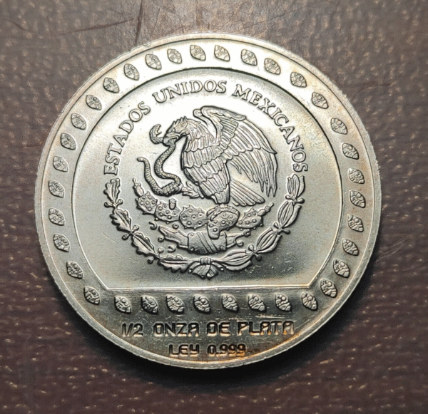 MEXICO 50 PESOS 1992 GUERRERO AGUILA 1/2 ONZA PLATA 1/2 OZ TROY