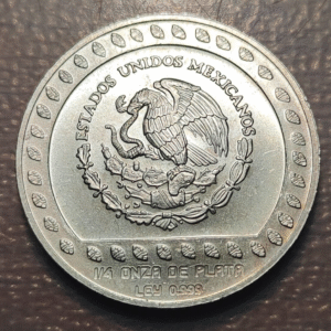 MEXICO 25 PESOS 1992 GUERRERO AGUILA 1/4 ONZA PLATA 1/4 OZ TROY