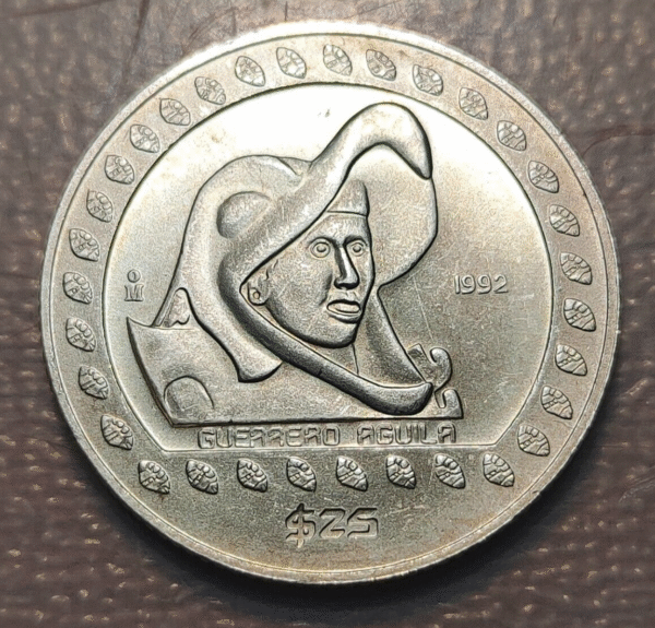 MEXICO 25 PESOS 1992 GUERRERO AGUILA 1/4 ONZA PLATA 1/4 OZ TROY - Imagen 2
