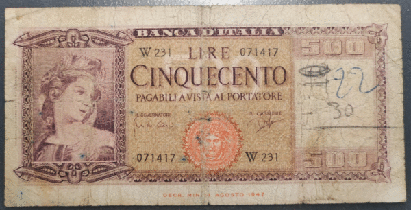 ITALIA 500 LIRE 23/03/1961 W SOSTITUTIVA REPOSICION RARA