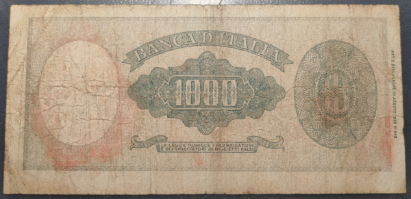 ITALIA 1000 LIRE 14/08/1947 W SOSTITUTIVA REPOSICION ESCASA - Imagen 2