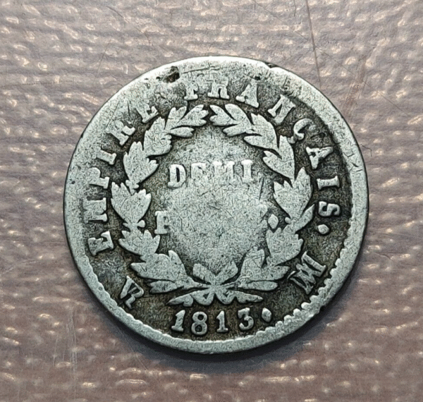 FRANCIA FRANCE NAPOLEON I BONAPARTE 1/2 FRANC 1/2 FRANCO 1813 MARSELLA ESCASA BC - Imagen 2