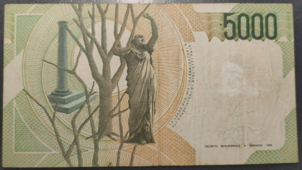 ITALIA 5000 LIRE 04/01/1985 SERIE X SOSTITUTIVA REPOSICION BC+ ESCRITO BORRADO - Imagen 2