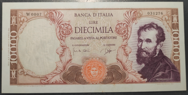 ITALIA REPUBLICA 10000 LIRE 03/07/1962 SERIE W SOSTITUTIVA REPOSICION