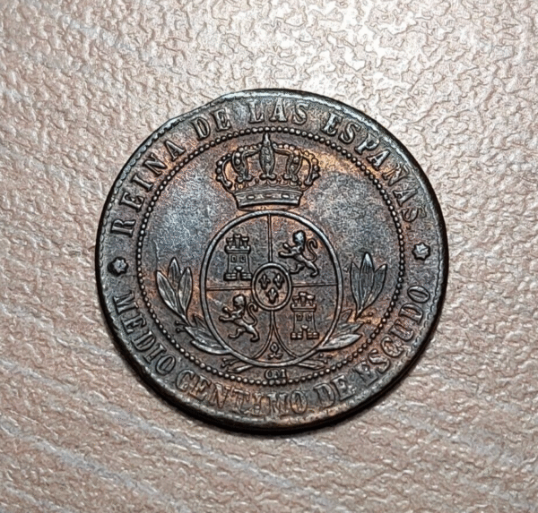 ESPAÑA SEVILLA ISABEL II 1/2 CENTIMOS DE ESCUDO 1867 EBC - Imagen 2