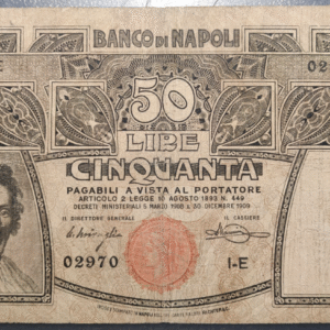 ITALIA BANCO DI NAPOLI 50 LIRE 30/12/1909 MITRAGLIA MANCINI PS856 BC/BC+