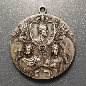 MEDALLA RELIGIOSA ITALIA ROMA VATICANO 1913 PIO X CONSTANTINO Y SANTA HELENA