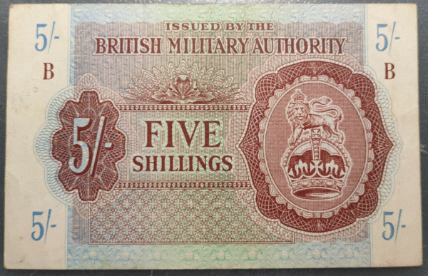 BRITISH MILITARY AUTORITY 5 SHILLING 1943 BC+/MBC-