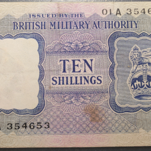 BRITISH MILITARY AUTORITY 10 SHILLINGS 1943 PM5 EBC