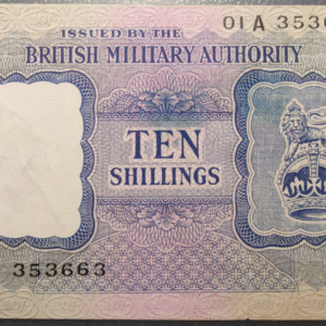 BRITISH MILITARY AUTORITY 10 SHILLINGS 1943 PM5 EBC/EBC+