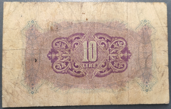 LIBIA TRIPOLITANIA WWII MILITARY AUTHORITY 10 LIRE 1943 PM4a BC - Imagen 2