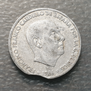 ERROR ESTADO ESPAÑOL 50 CENTIMOS 1966 (67) FALTA DE METAL - FINAL DEL LISTEL