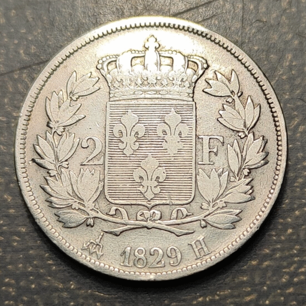 FRANCE CHARLES X 2 FRANCS 1829 H LA ROCHELLE SCARCE - Imagen 2