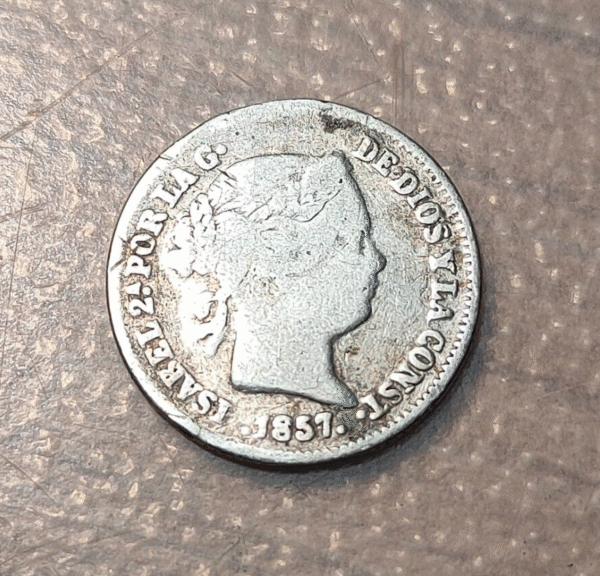 ESPAÑA ISABEL II 1 REAL 1857 DESCOLGADO EXMOUNTED