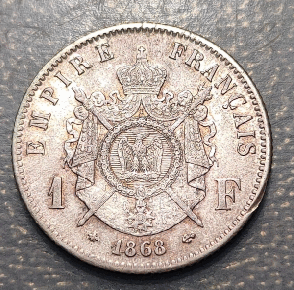 FRANCE NAPOLEON III 1 FRANC 1868 A - Imagen 2