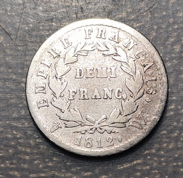 FRANCE NAPOLEON BONAPARTE 1/2 FRANC 1812 W LILLE - Imagen 2