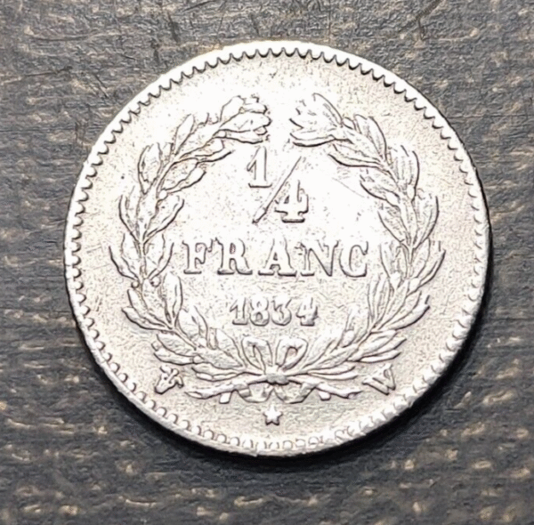 FRANCE LOUIS PHILIPPE I 1/4 FRANC 1834 W LILLE - Imagen 2