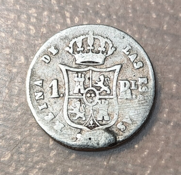 ESPAÑA ISABEL II 1 REAL 1857 DESCOLGADO EXMOUNTED - Imagen 2