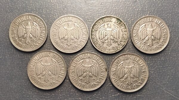 ALEMANIA LOTE 7 MONEDAS 1 MARK 1954J 1955J 1955G 1957 D 1958 G 1960G 1967G - Imagen 2