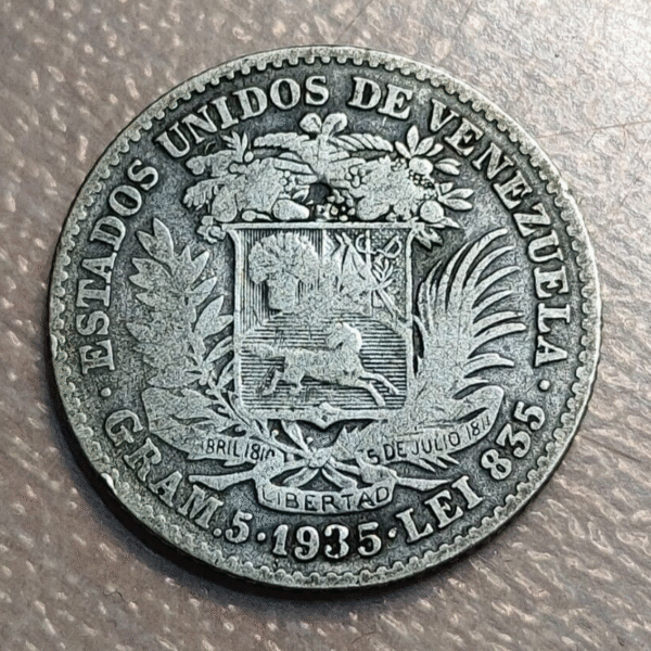 VENEZUELA 1 BOLIVAR 1935 MBC- - Imagen 2